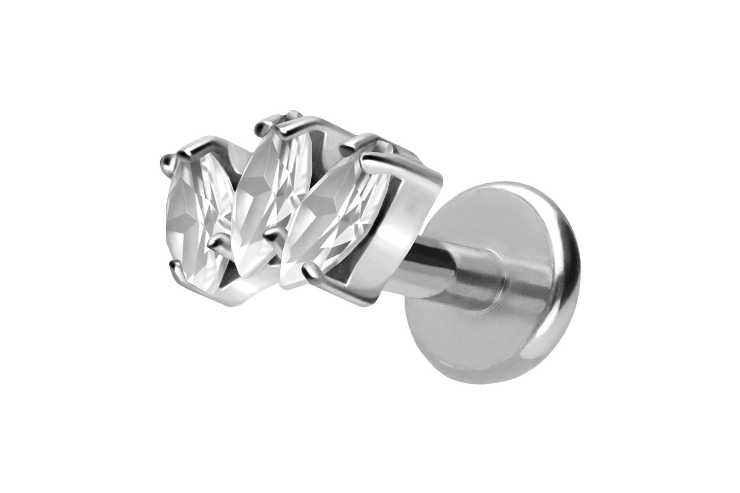 Titan Labret Piercing mit Push Fit 3 KRISTALLTROPFEN